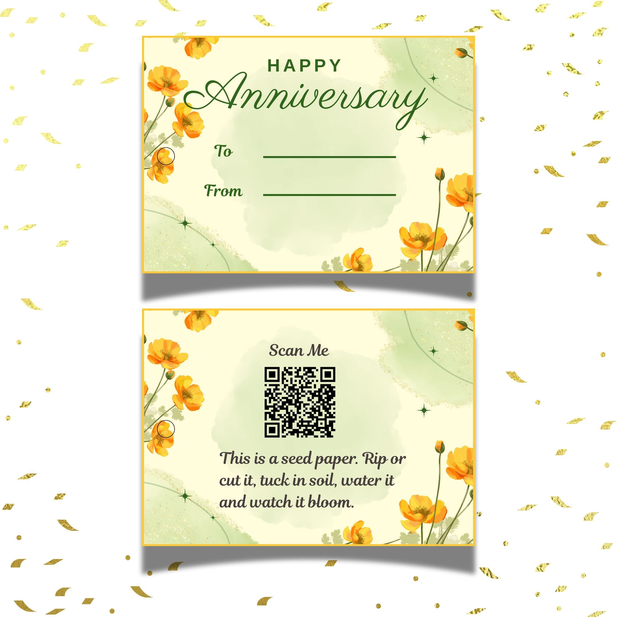 Golden Bloom – Anniversary Gift Tag (3.5 x 2.5 in) (Pack of 18)