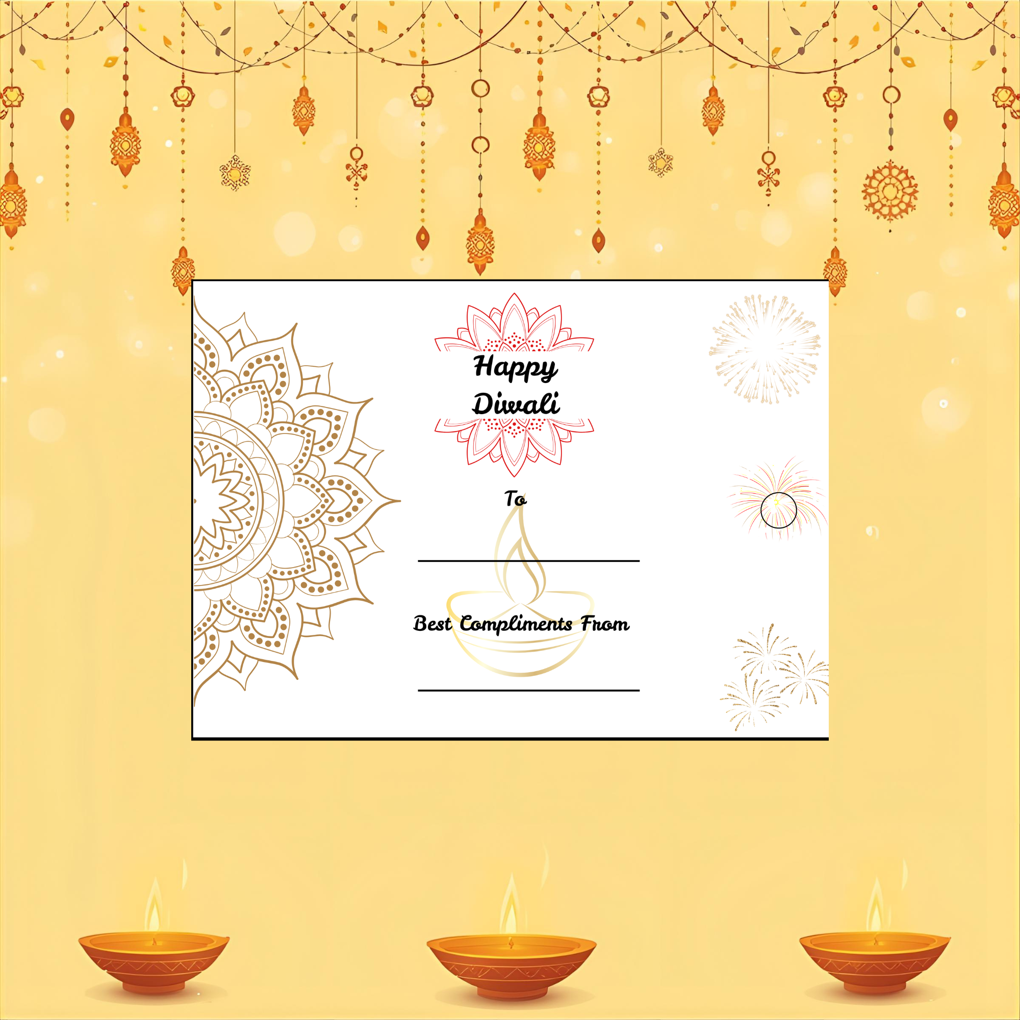 Golden Glow - Diwali Gift Tag (3.5 x 2.5 in) (Pack of 18)