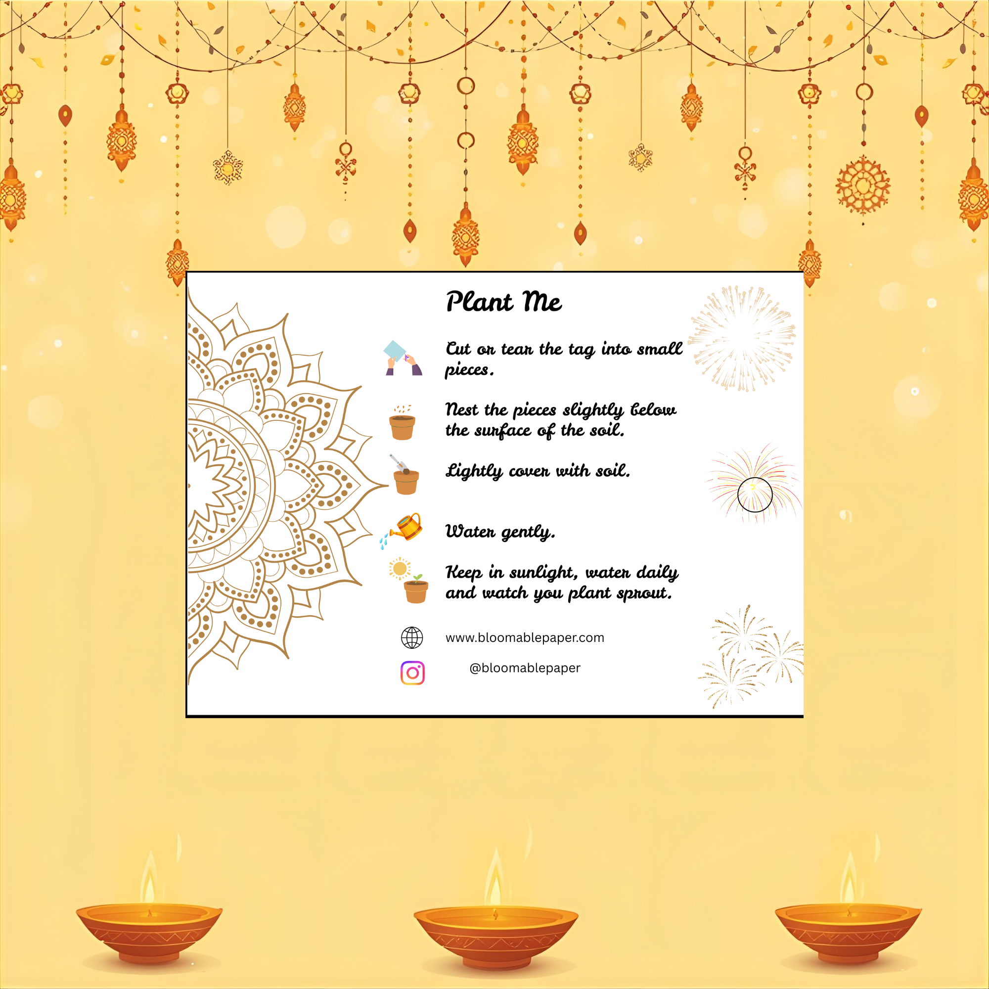 Golden Glow - Diwali Gift Tag (3.5 x 2.5 in) (Pack of 18)
