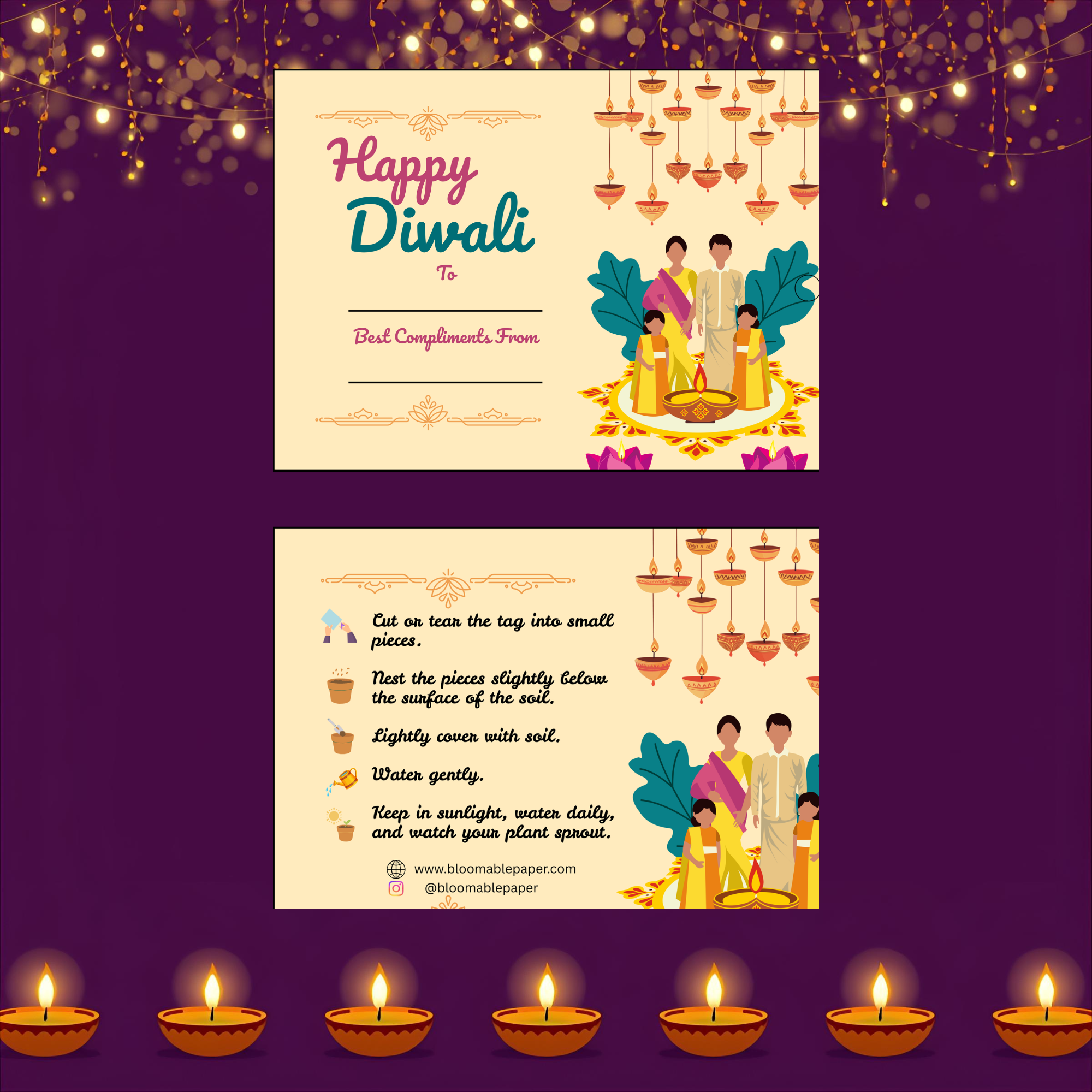 Family Light - Diwali Gift Tag (3.5 x 2.5 in) (Pack of 18)