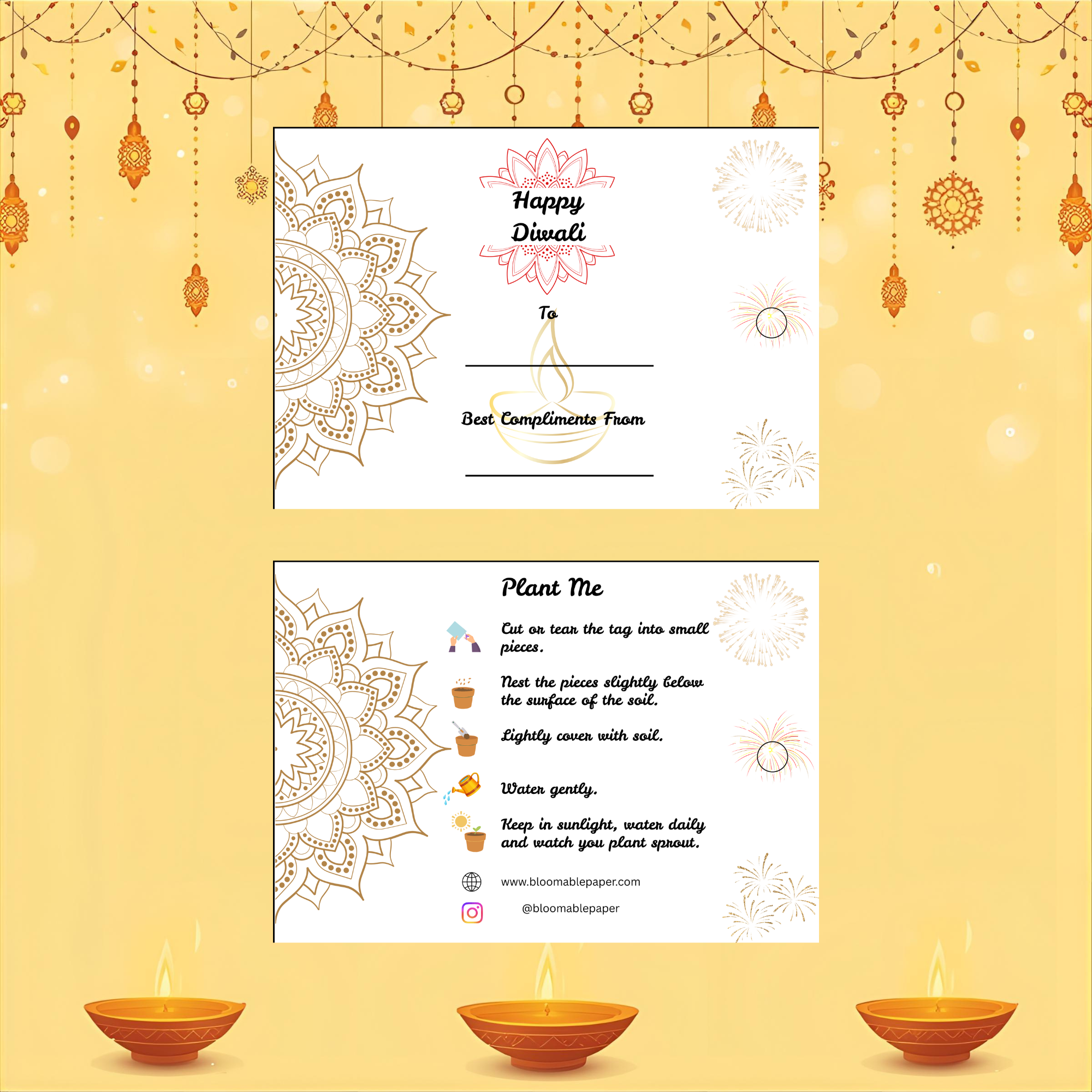 Golden Glow - Diwali Gift Tag (3.5 x 2.5 in) (Pack of 18)