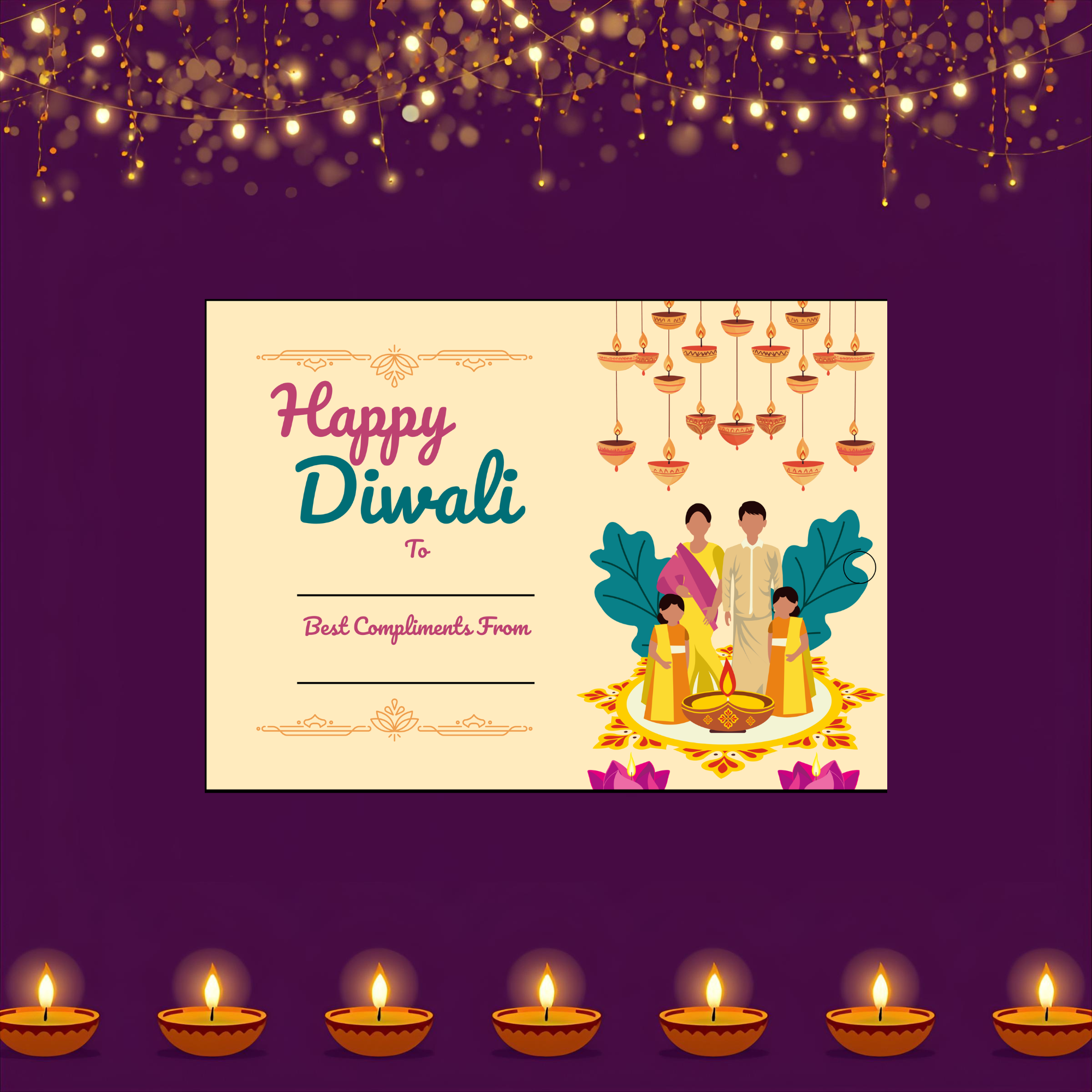 Family Light - Diwali Gift Tag (3.5 x 2.5 in) (Pack of 18)