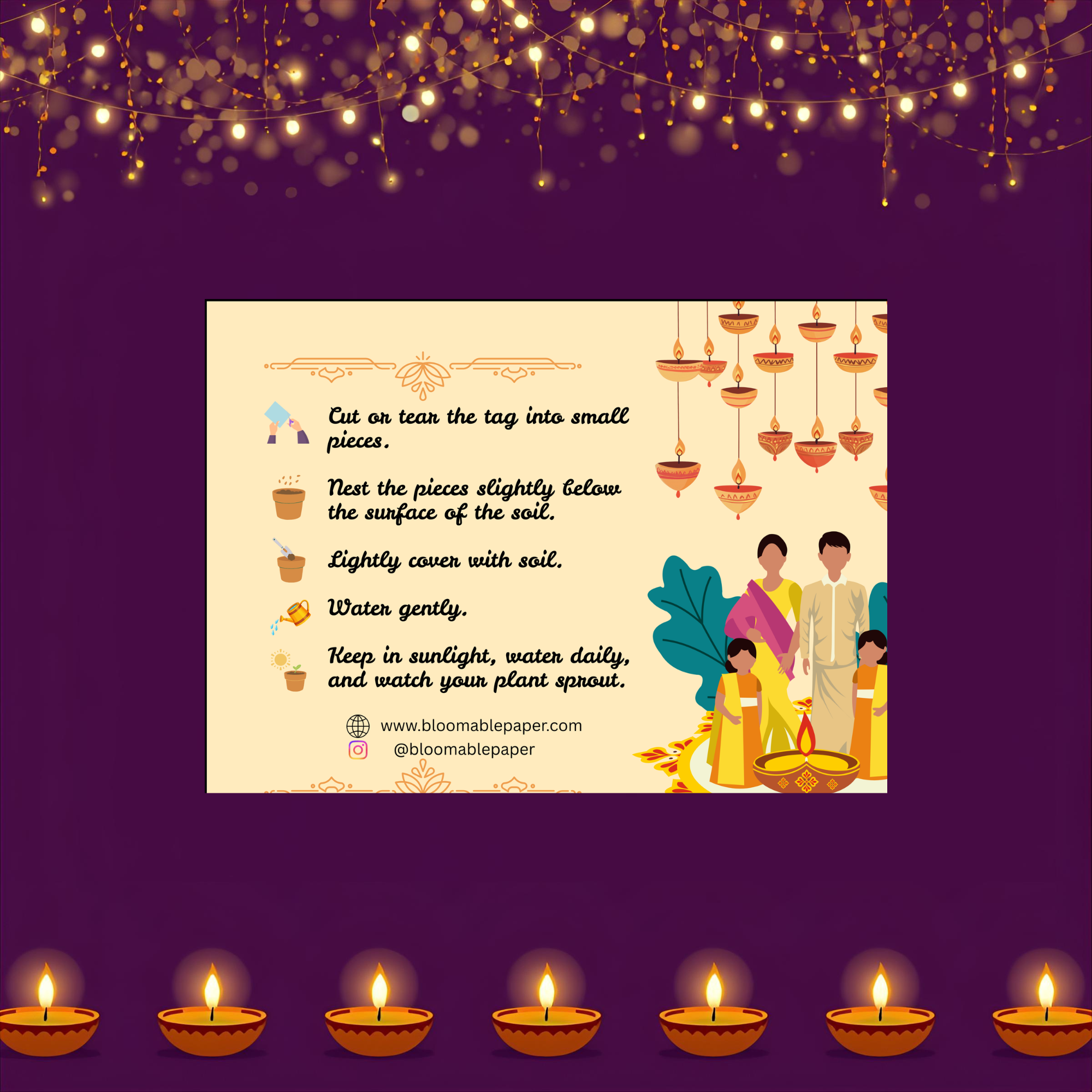 Family Light - Diwali Gift Tag (3.5 x 2.5 in) (Pack of 18)