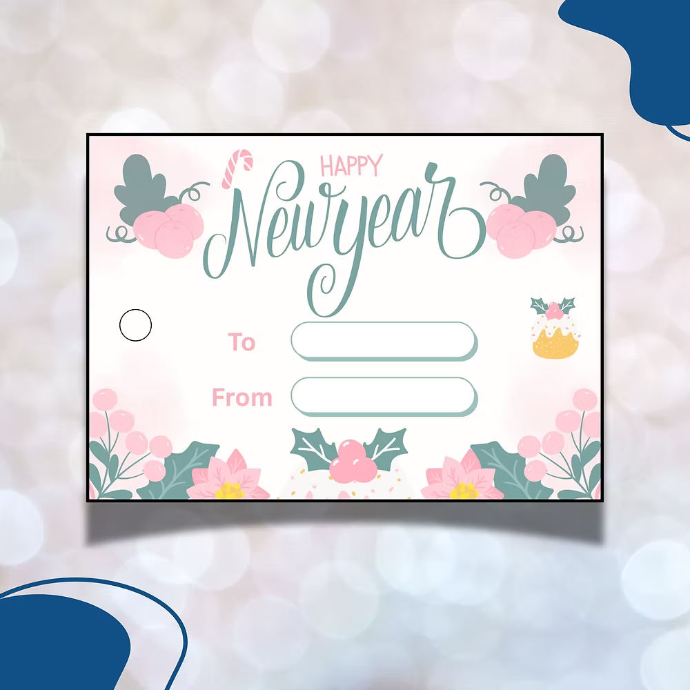 Pink Delight – New Year Gift Tag (3.5 x 2.5 in) (Pack of 18)