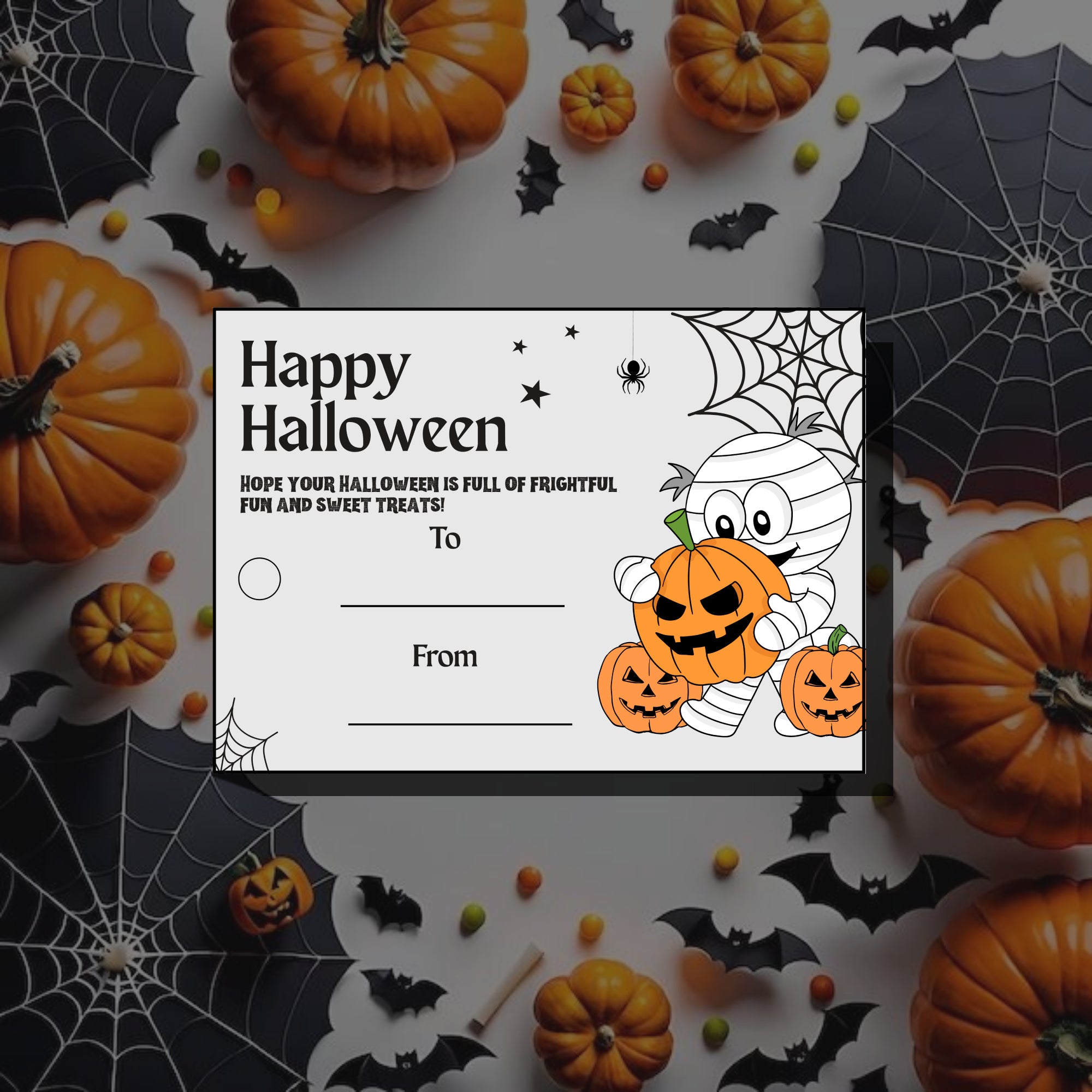 Mummy & Pumpkins – Halloween Gift Tag (3.5 x 2.5 in) (Pack of 18)