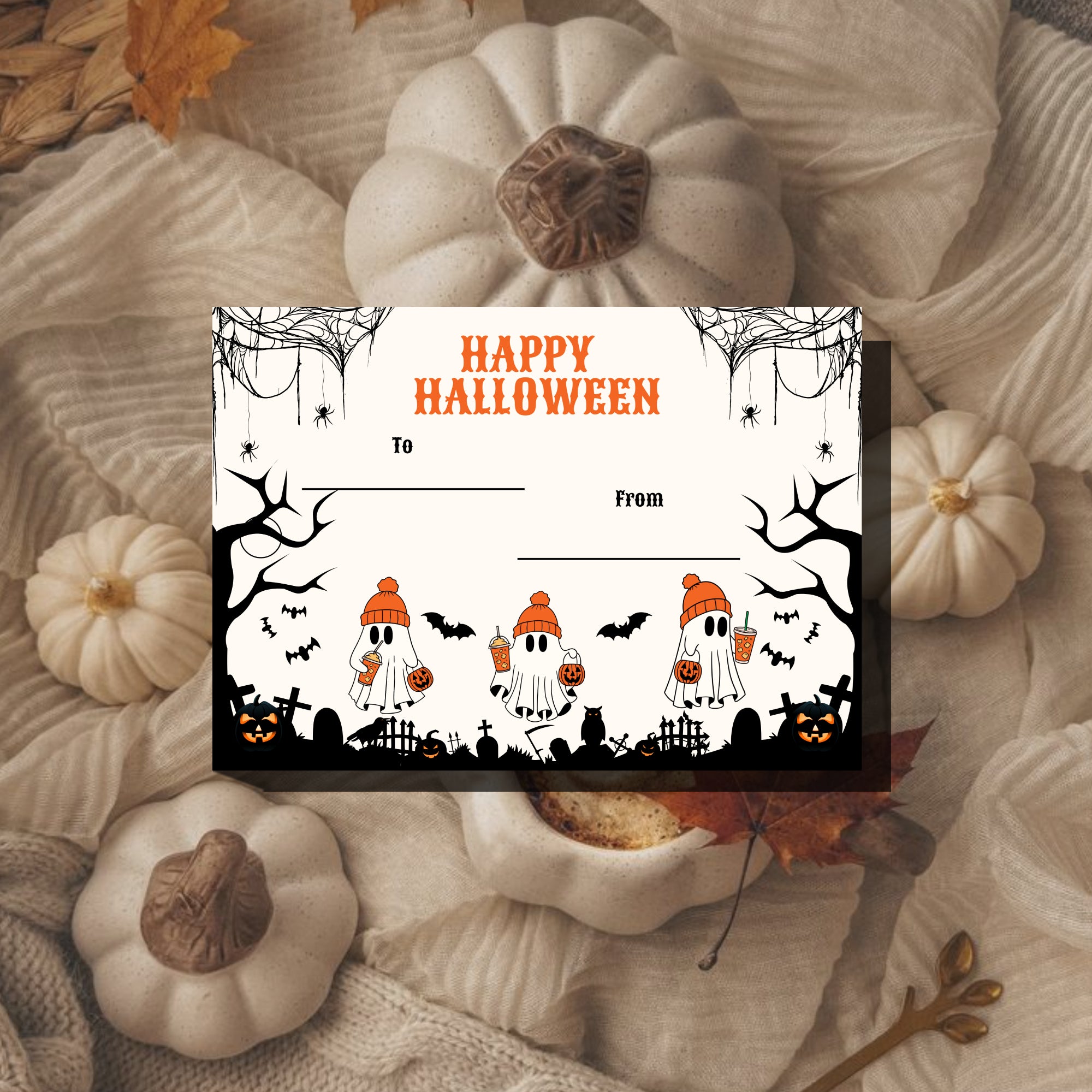 Pumpkin Latte Ghosts – Halloween Gift Tag (3.5 x 2.5 in) (Pack of 18)